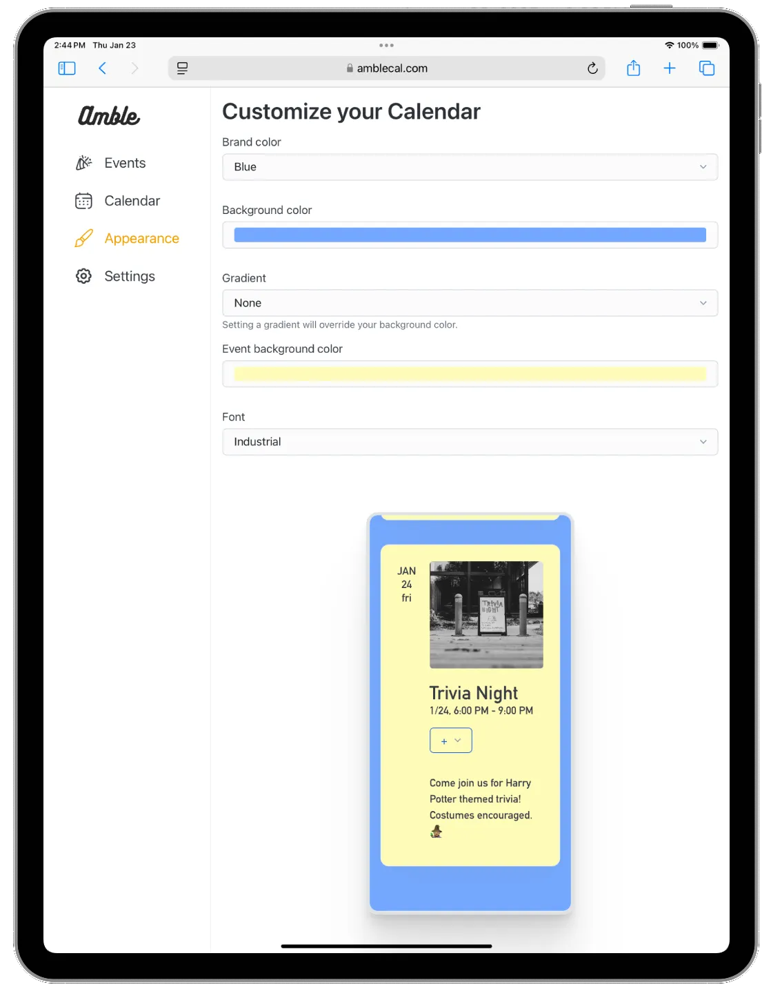 Amble app on iPad